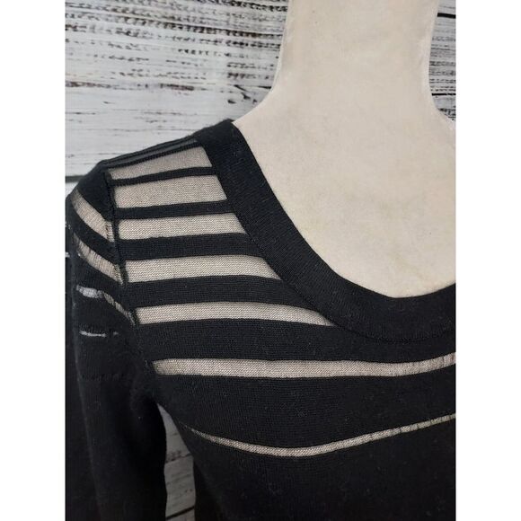 August Silk Sweater Woman Small Black Goth Office Pullover Mesh Strips - Picture 2 of 9
